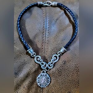 Brighton (RARE) Braided Black Leather and Sterling Silver Necklace